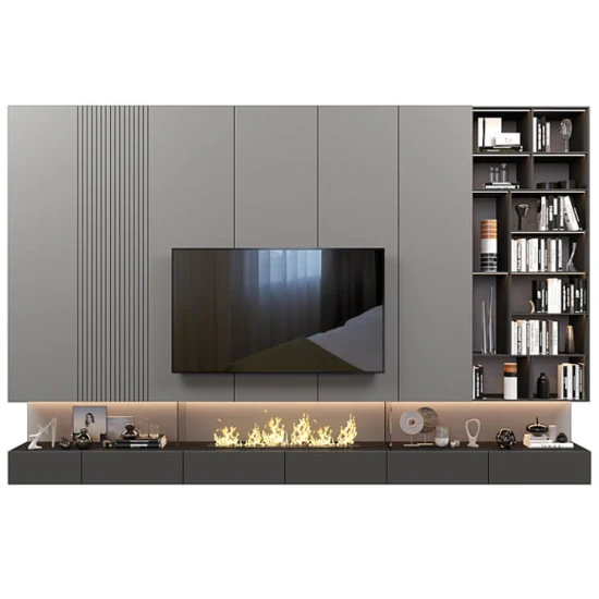 PA оптовая продажа мебели для гостиной с мраморным верхом, современный дизайн из МДФ, стеклянный электрический камин, деревянная подставка для телевизора