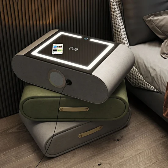 Nova Многофункциональный умный вращающийся прикроватный столик Современная мебель для спальни в отеле с отделкой из льняной ткани Умная тумбочка с зарядной станцией